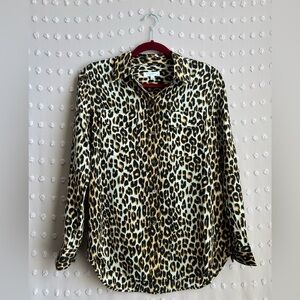 Equipment Femme 100% Silk Leopard Print Long Sleeve Button Down Sz S‎